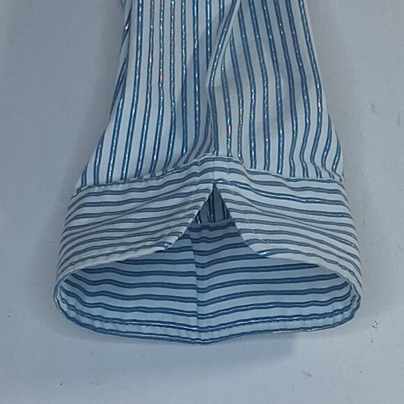 Covington Womens L Blue White Stripe 3/4 Sleeve Button Down Shirt Office Preppy - Picture 10 of 15